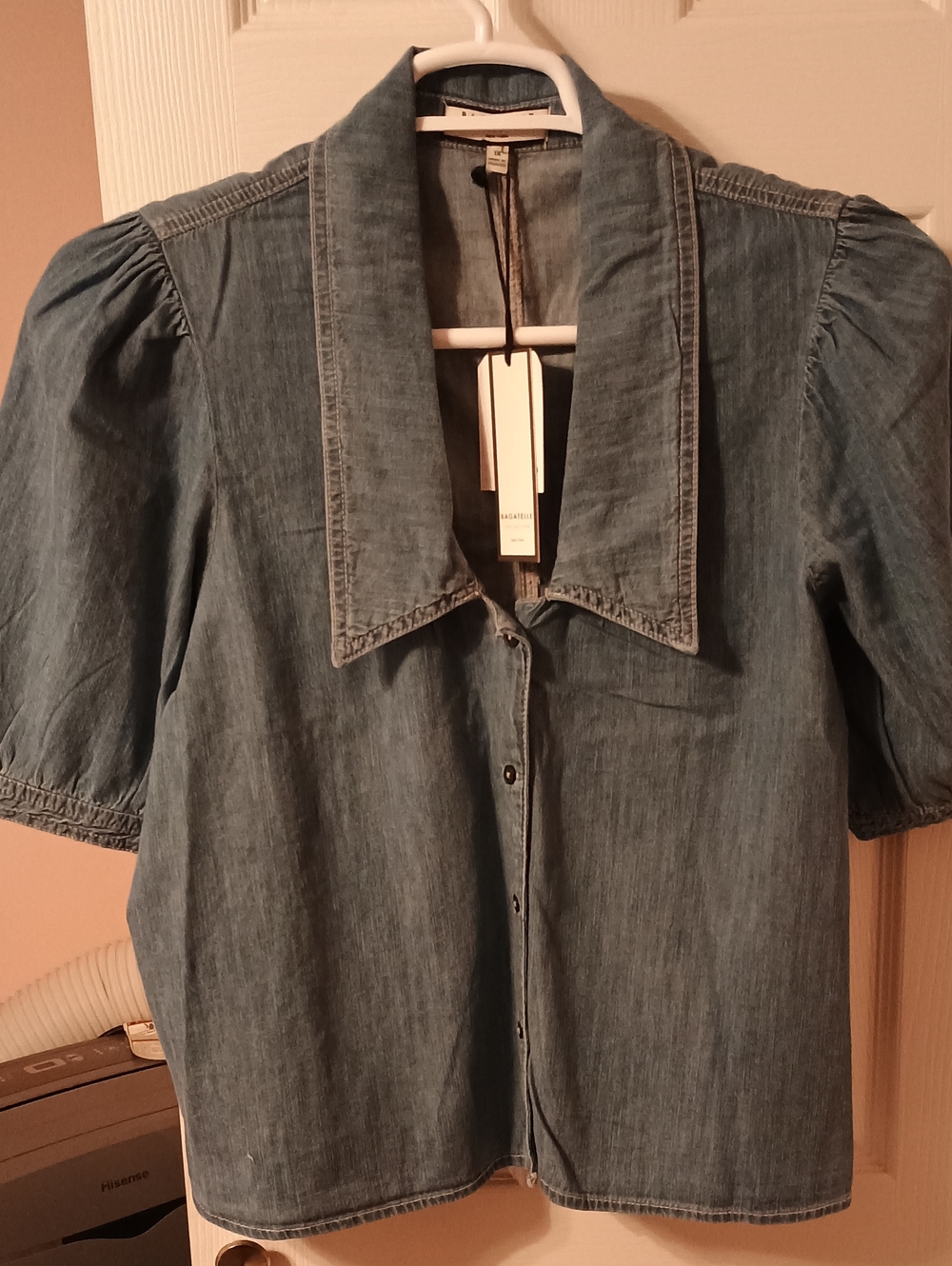 Bagatelle NWT Plus Size 1X Denim Puff Sleeve Top Chambray Button Down